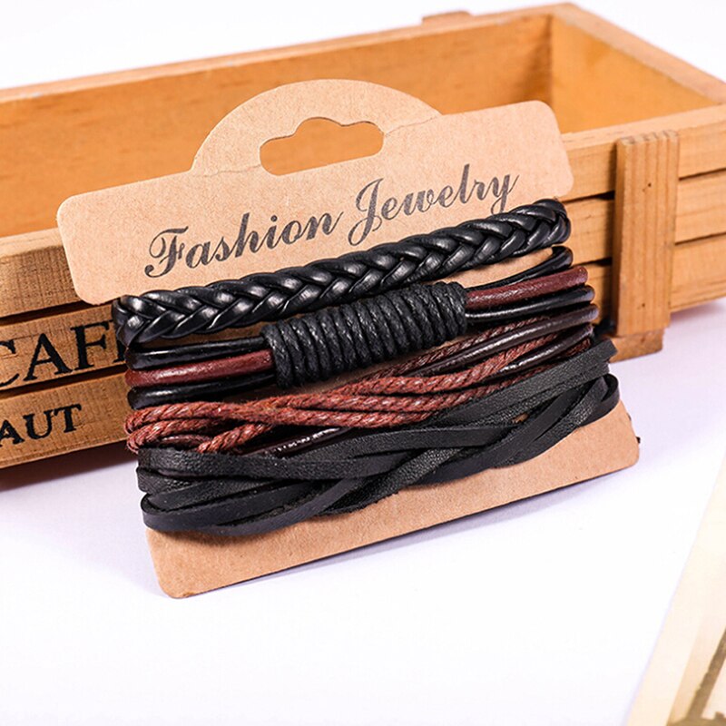 arrived Charm Leather Men's Bracelets Popular boys DIY Handmade Cross Bracelets