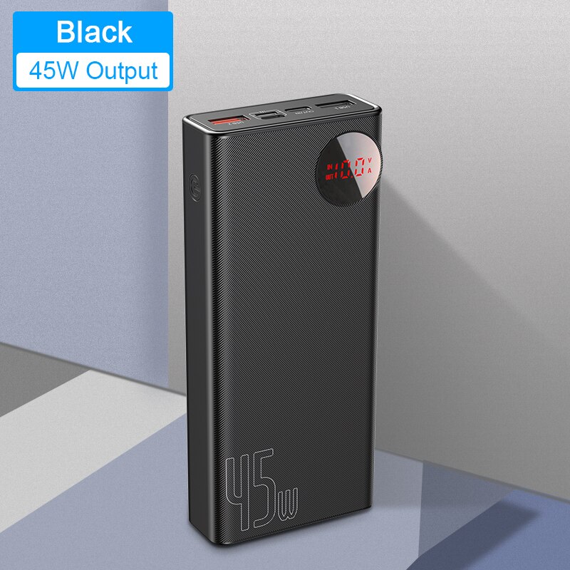 Baseus Power Bank 20000Mah Snel Opladen Qc 4.0 Draagbare Batterij 45W Snelle Opladen Powerbank Draagbare Oplader Voor Iphone xiaomi: Black