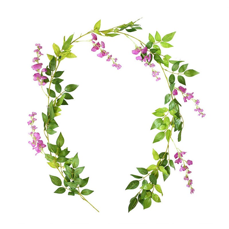 Guirnalda de arco de boda de enredadera de flores, glicinia Artificial, decoración verde falsa, follaje de plantas, hiedra, Fondo de pared, decoración colgante, 180cm: light purple