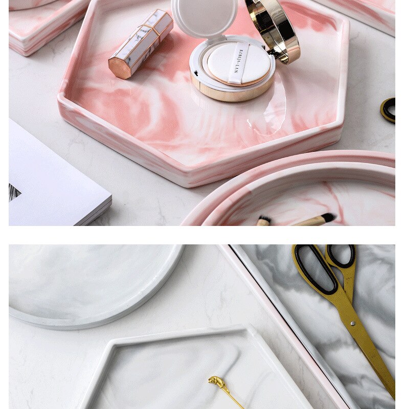 Marmor mønster keramisk mad bestik te kaffe dessert plade sengetøj kosmetiske smykker opbevaringsboks arrangør bakke hjem dekorativ