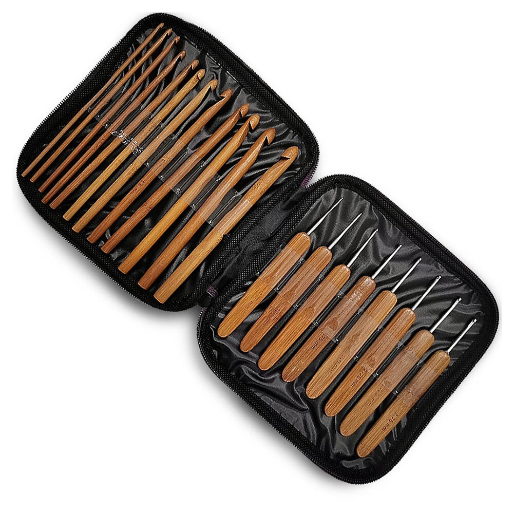 20 stuks haaknaalden met bamboe handvat, breigaren, breinaald, houten haaknaald, breigereedschap, naaiaccessoires