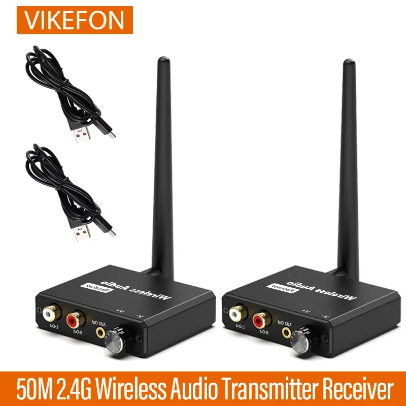 Transmisor y receptor de Audio inalámbrico Digital, 50M, 2,4G, adaptador de Audio inalámbrico con convertidor RCA R/L de 3,5mm para TV Box, DVD y PC