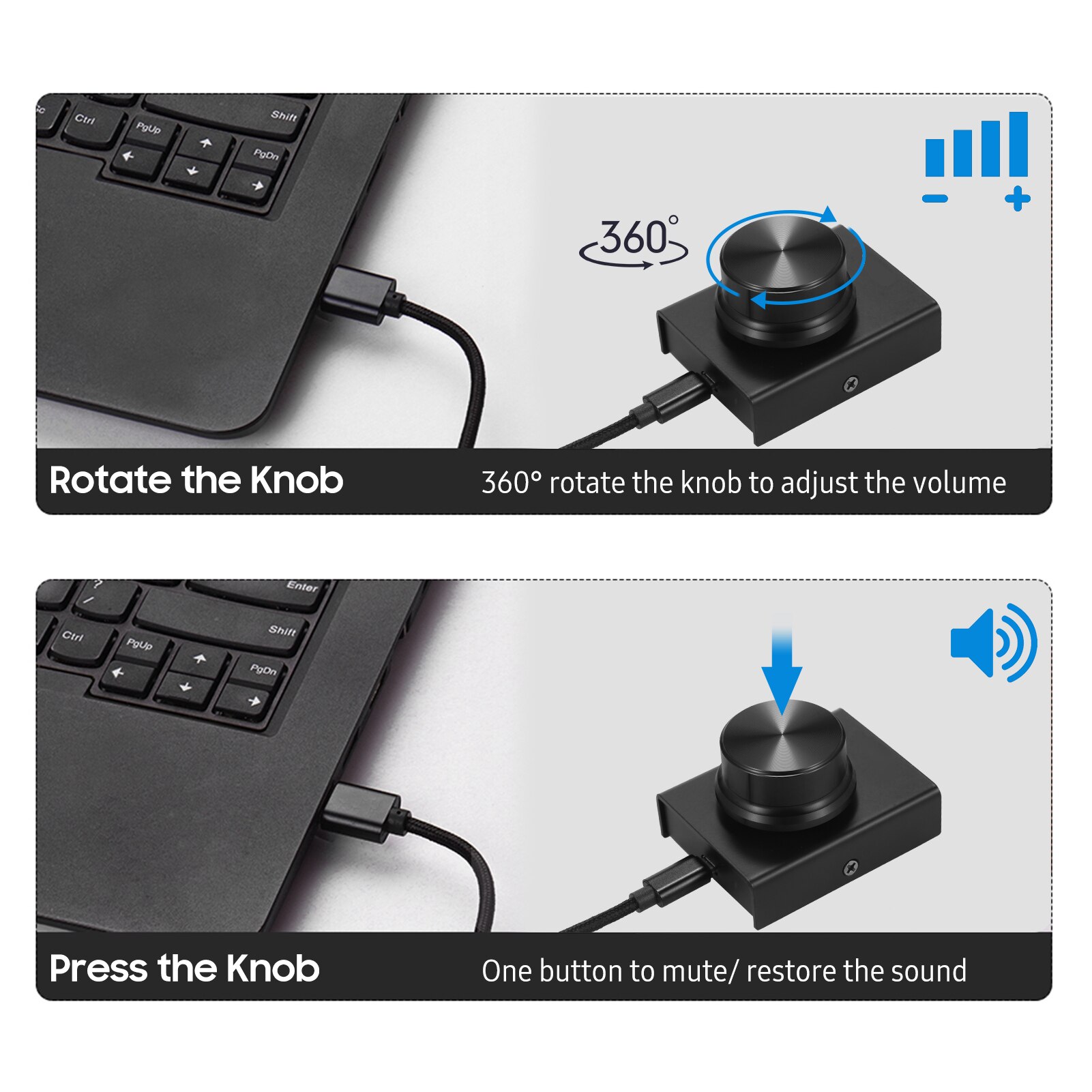 USB Volume Control Knob One Key Mute Volume Controller for Computer Laptop Plug and Play PC Speaker Audio Adjuster Compatible