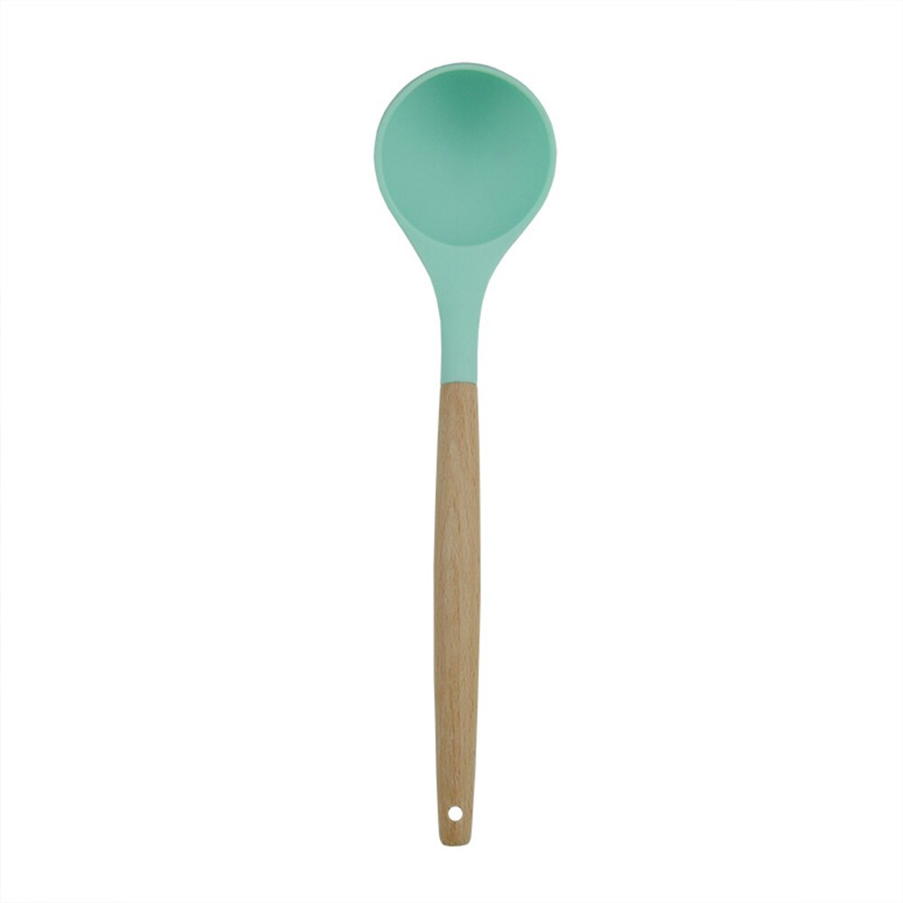 Wooden Handle Silicone Kitchenware Set for Non-stick Pan Kitchen Tool Accessories Spatula Spoon Clip Whisk Brush Ladle: Soup Spoon