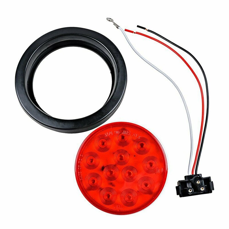 4Pcs 4Inch Round 12 Red Led Trailer Tail Lights Truck Stop Brake Lamp with Grommet