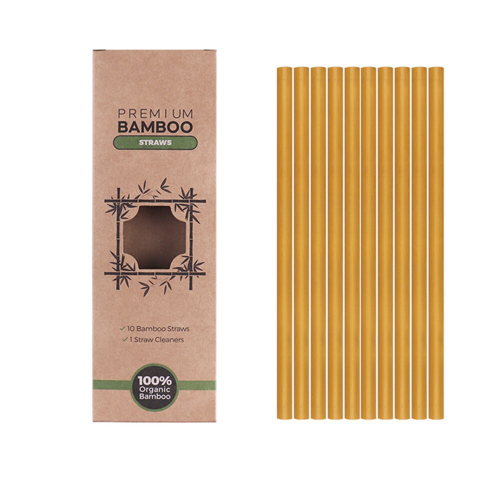 Eco-friendly Natural Bamboo Straws, Sustainable Bamboo Reusable Straws, with Straw Cleaner and Paper Box, 10pcs: 10pcs yellow leather