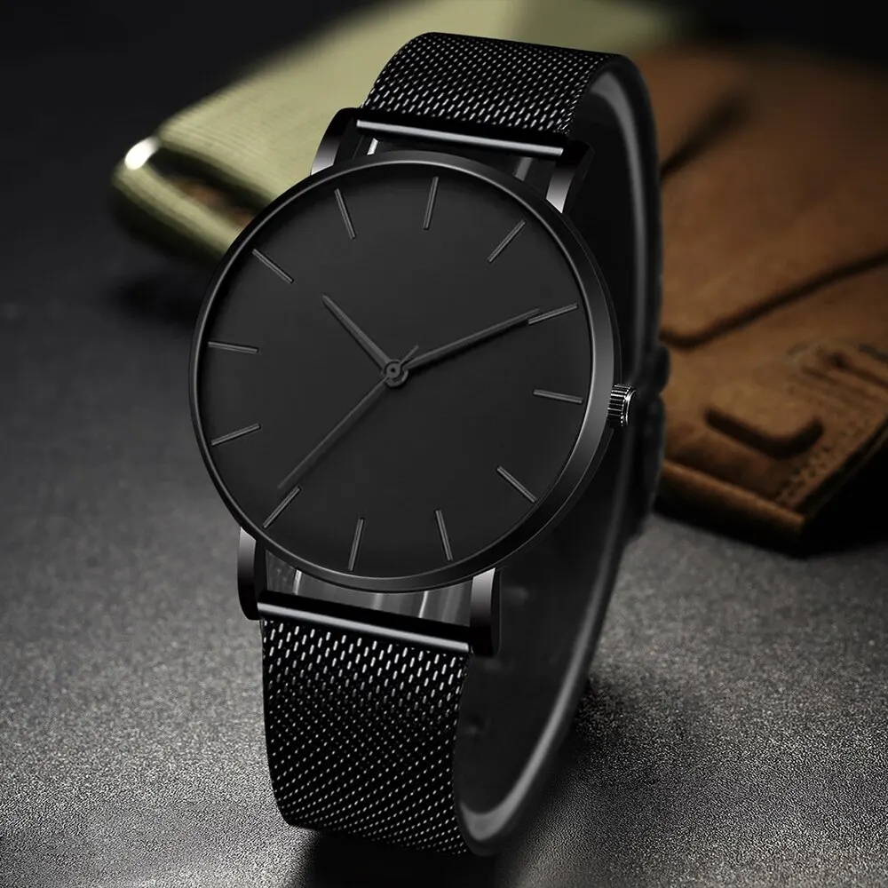 Ultra Dünne Kreative Schwarz Edelstahl Quarz Uhren Männer Einfache -Business Armbanduhr Uhr Männlich Relogios