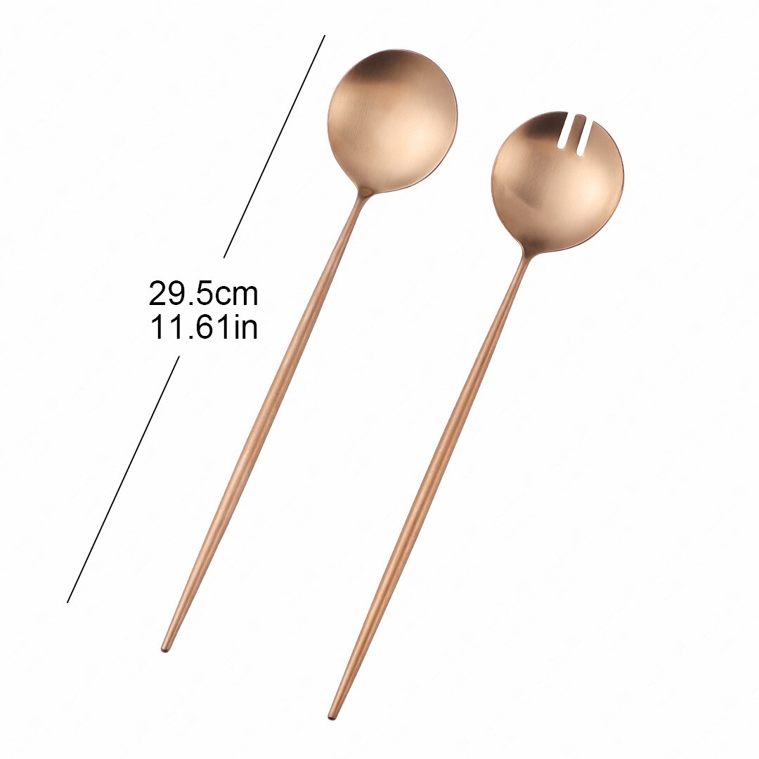 304 Stainless Steel Serving Spoon Set Kitchen Large Salad Spoon Fork Cutlery Set Dinning Server Steel Utensils Salad Scoop Fork: rose gold