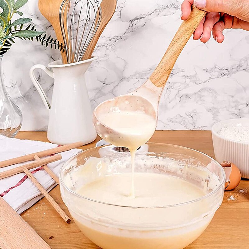 Crepe Spreader Spatula and Ladle Kit,Large and Medium Versatile Pancake Tool,Convenient Size for Nonstick Disc Pan Crepe