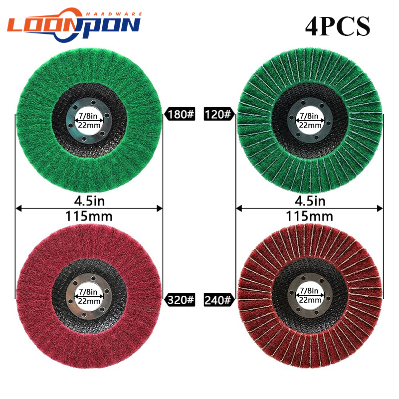 Loonpon 4.5 "115mm Nylon Fiber Flap Polijstschijf Schuursponsje Schurende Buffing Slijpschijf voor Haakse Slijper Metalen oppervlak
