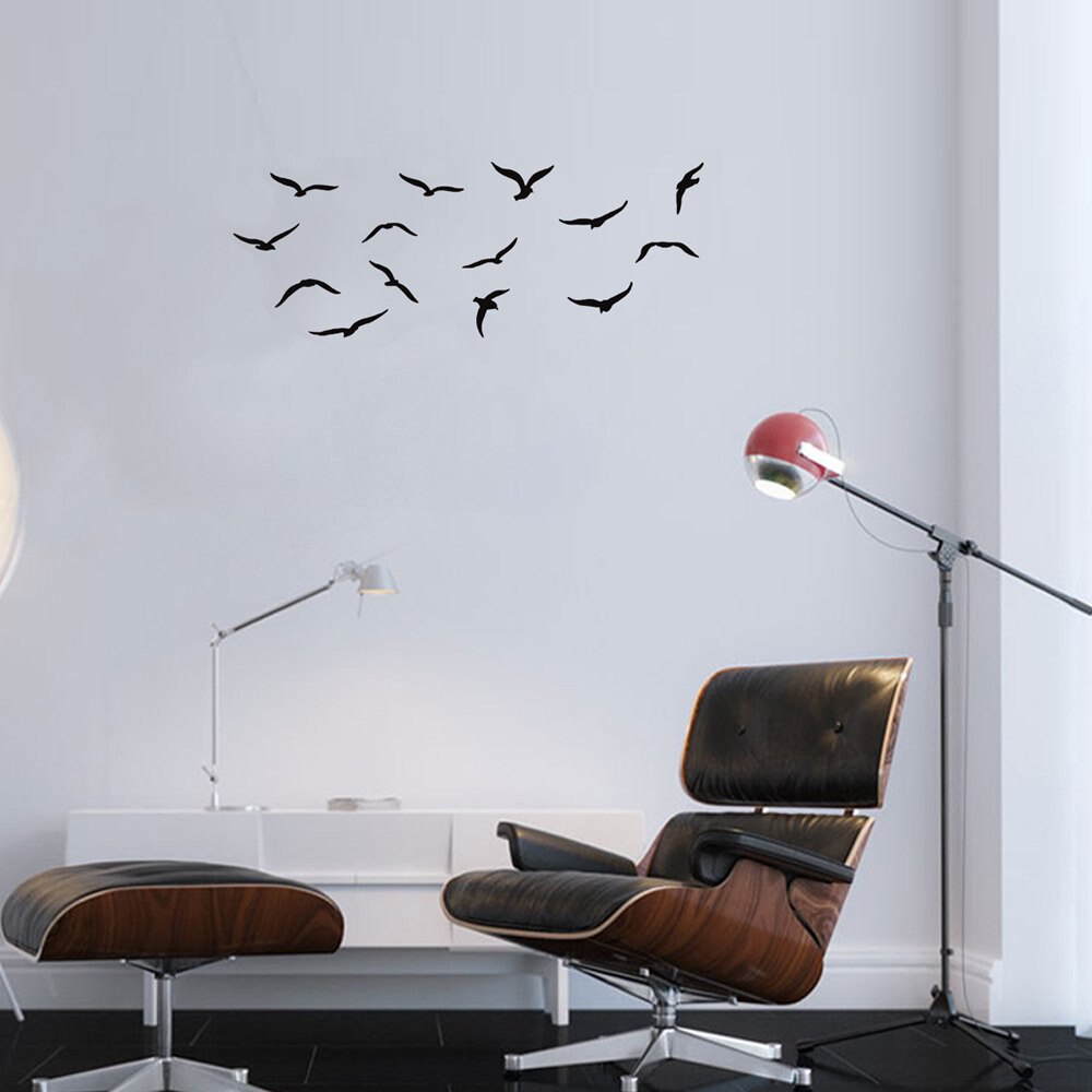 57*22cm Flying Birds Wall Stickers PVC Black Small Art Decal Wall Murals Waterproof Living Room Background Removable Home Decor