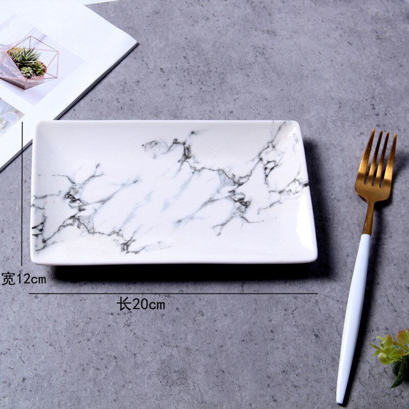 8 Inch Nordic Marble Patterns Plates And Dishes Coffee Salad Cake Fruit Dessert Soup Dish Flat Plate Tableware Dishes