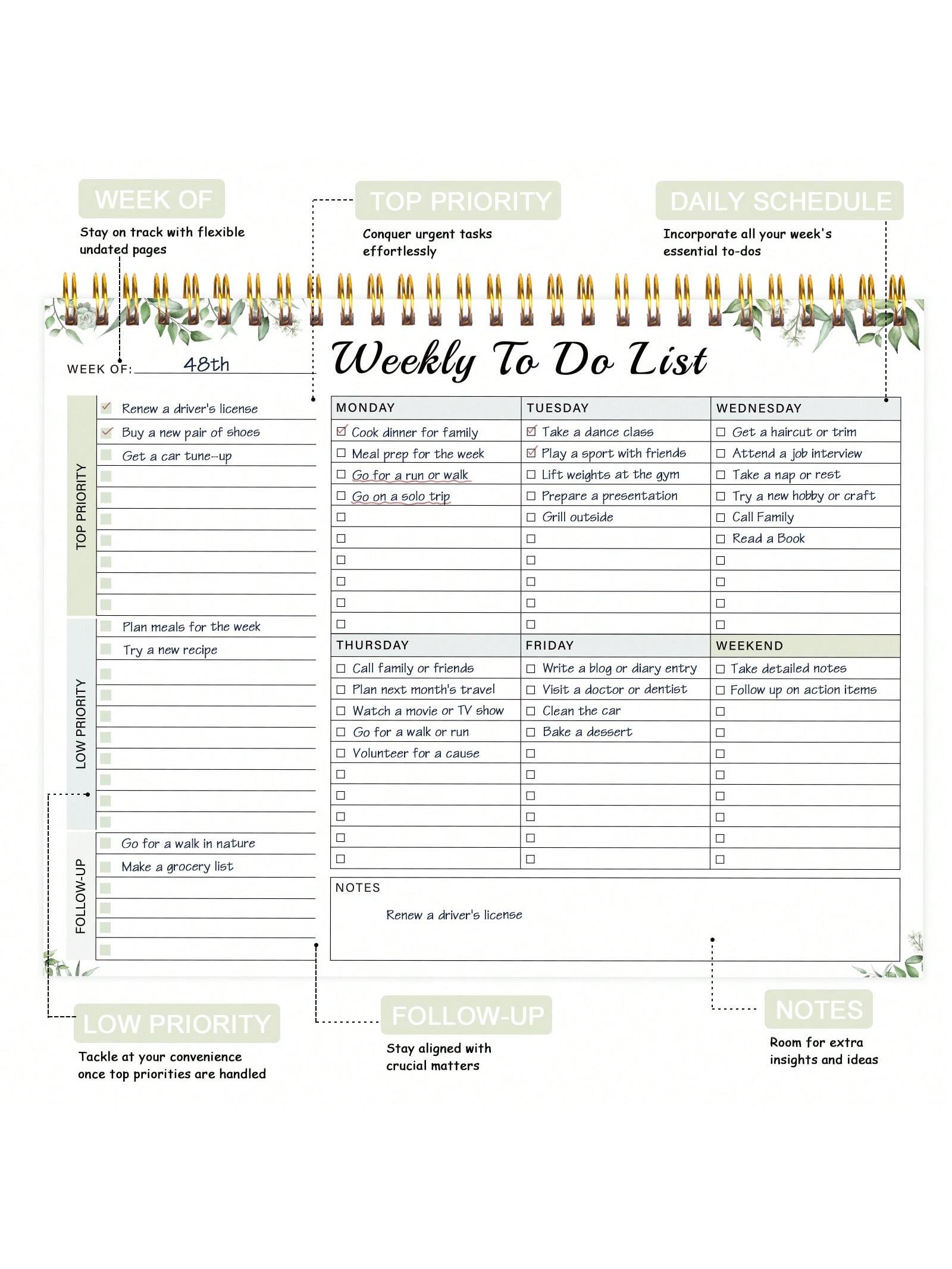 Minimalist Weekly Planner Pad | Undated Schedule O... – Vicedeal