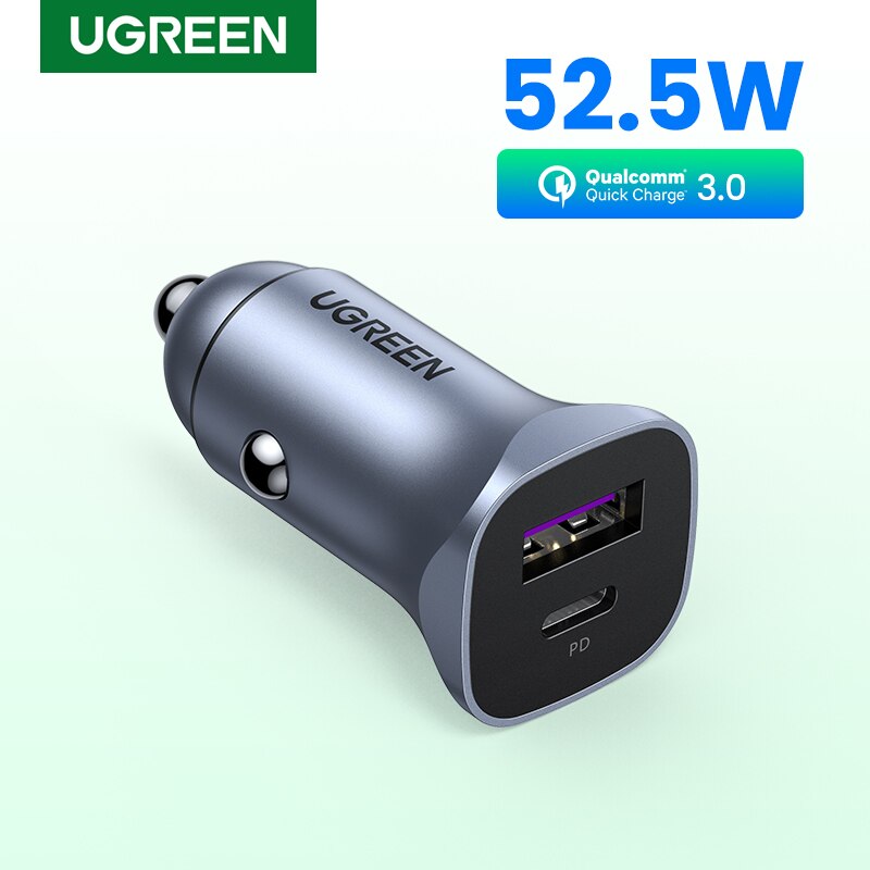 UGREEN 30W ładowarka samochodowa podwójny Port QC 4.0 3.0 szybkie ładowanie dla iPhone 13 12 Xiaomi Huawei Samsung Supercharge typ C ładowarka