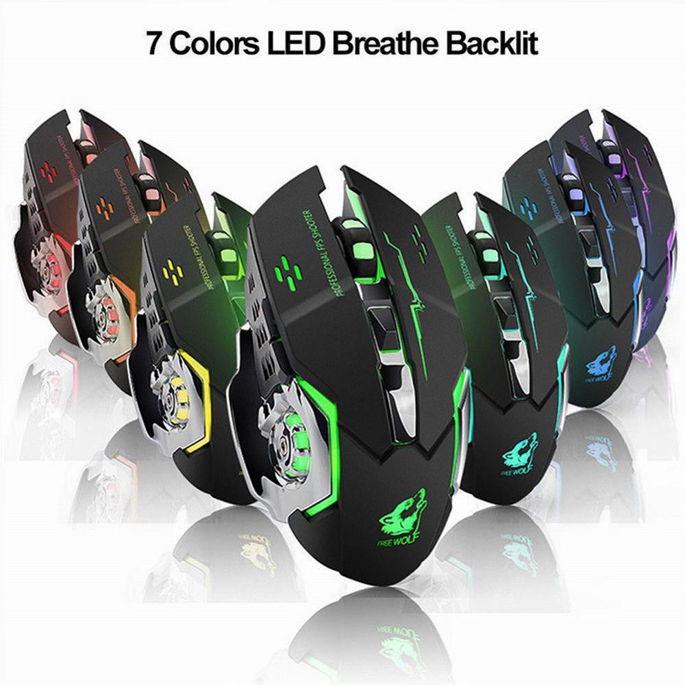 1800DPI Wireless Charging Gaming Mouse 2.4Ghz Backlight Mechanical Mute Optical Mouse 6 Button Adjustable DPI for Pc Laptop