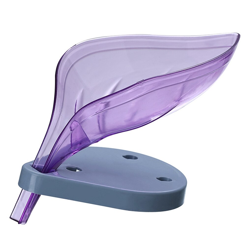 Leaf Shaped Soap Box Drain Soap Holder Suction Cup Soap Dish Plastic Soap Tray Bathroom Accessories Supplies: Purple with veins