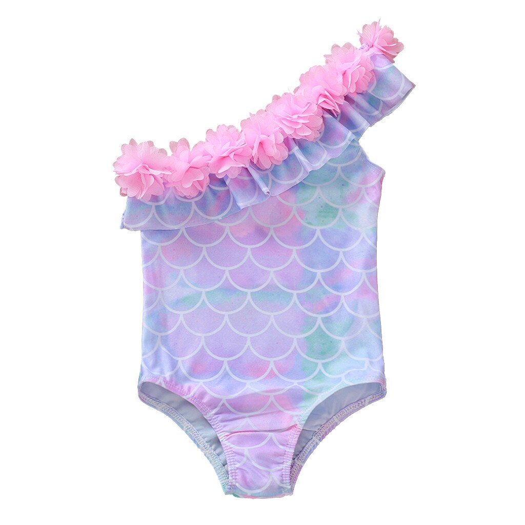 Children Mermaid Swimsuit Baby Girls Swimwear Summer Flower One Shoulder One Piece Bikini Kids Bathing Suit Beachwear