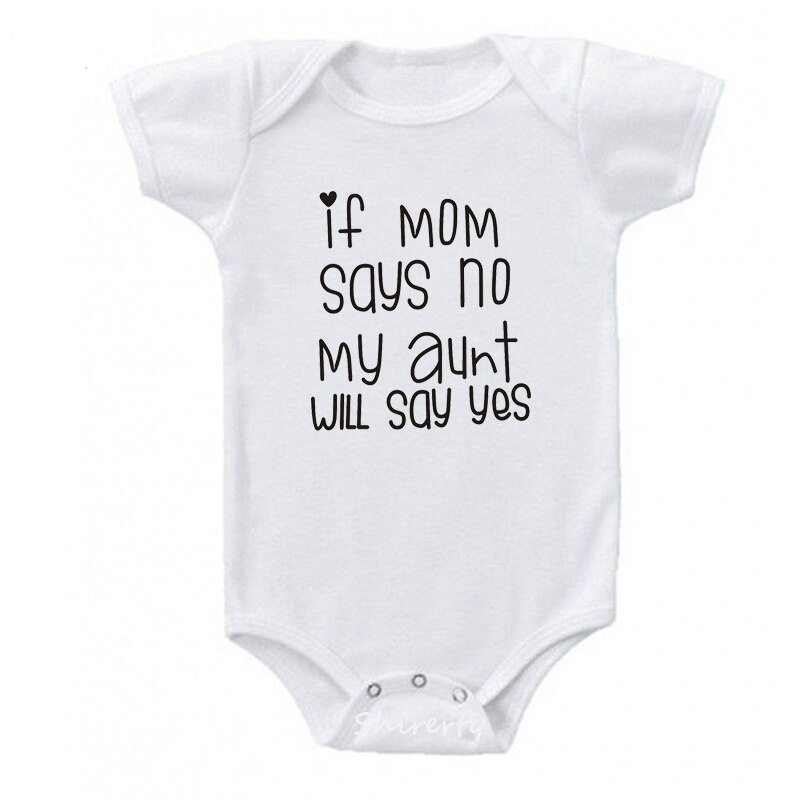 Zomer Katoenen Baby Baby Jongens Meisjes ALS MOM ZEGT GEEN MIJN TANTE ZAL ZEGGEN JA Jumpsuit Bodysuit Kinderen Kleding Outfit: WHITE / 18m