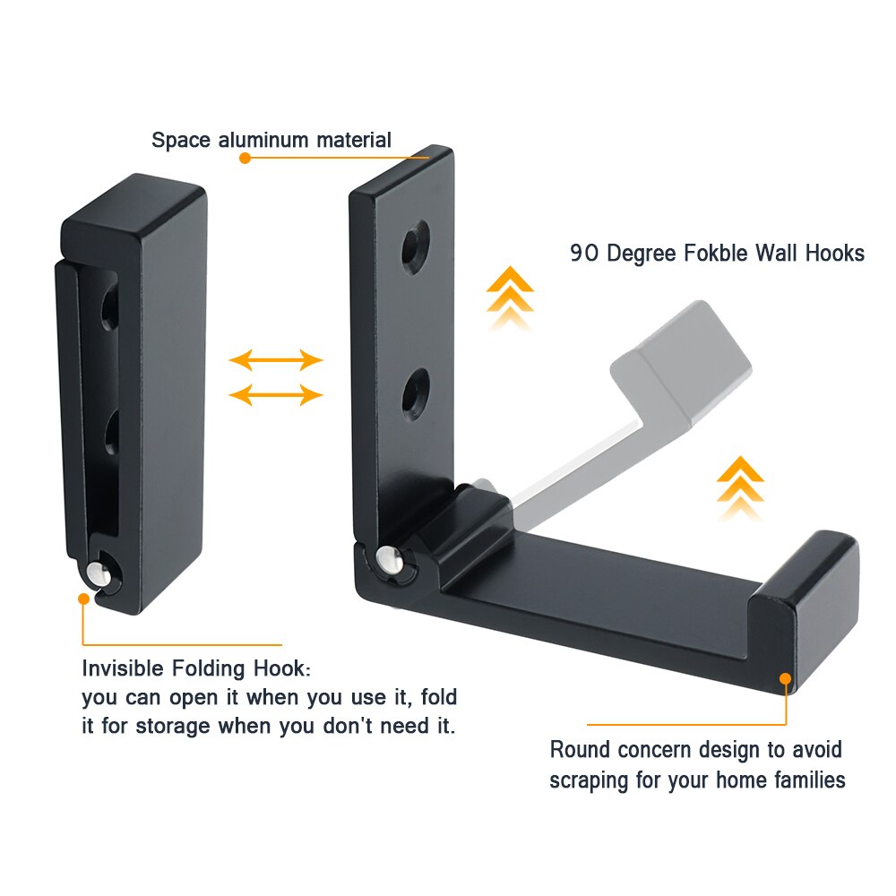 Crochet mural pliant en acier inoxydable, crochet caché pour porte-serviettes, pour la maison, la cuisine, la salle de bains, noir mat