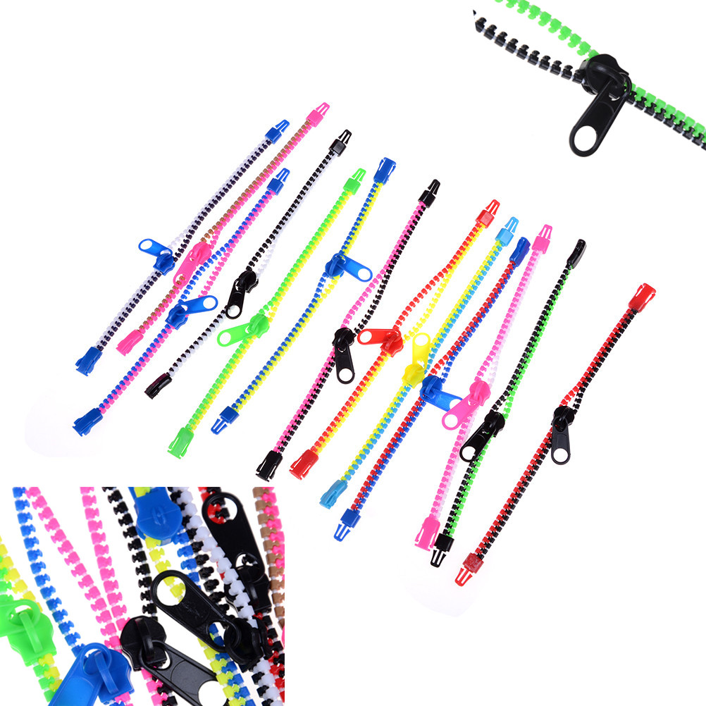 10 stk/parti afspændingsaflastning 0.6 * 19 cm lynlås armbånd armbånd dobbelt & enkelt farve metal lynlås fluorescerende neon fokus legetøj
