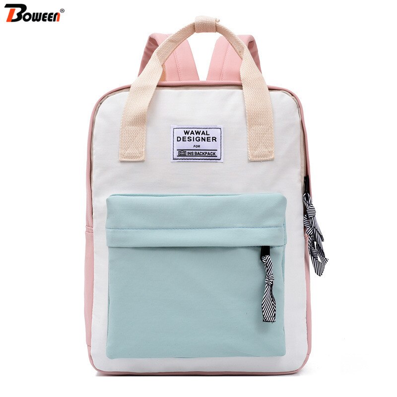 jugendlich Schule Taschen für Mädchen Teenager Patchwork Leinwand Rucksack Schule Frauen lässig Adrette Leichte Schüler Bookbags