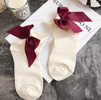 De calcetines de lazo Streetwear mujeres corta de calcetines de Color caramelo Pantalón corto con contraste de Color Sockings señoras Bowknot Sox 1 pares/2 uds: 14