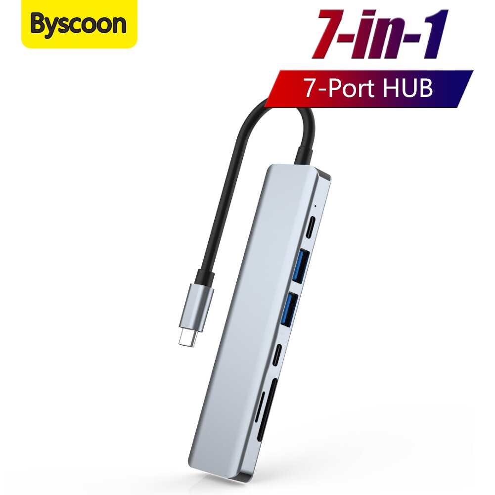 Byscoon Type C HUB 7 In 1 4K 2K 30Hz HDMI SD TF 5Gpbs OTG 87W PD Adapter For Asus Lingyao 3 Pro USB 3.0 Laptop Docking Station