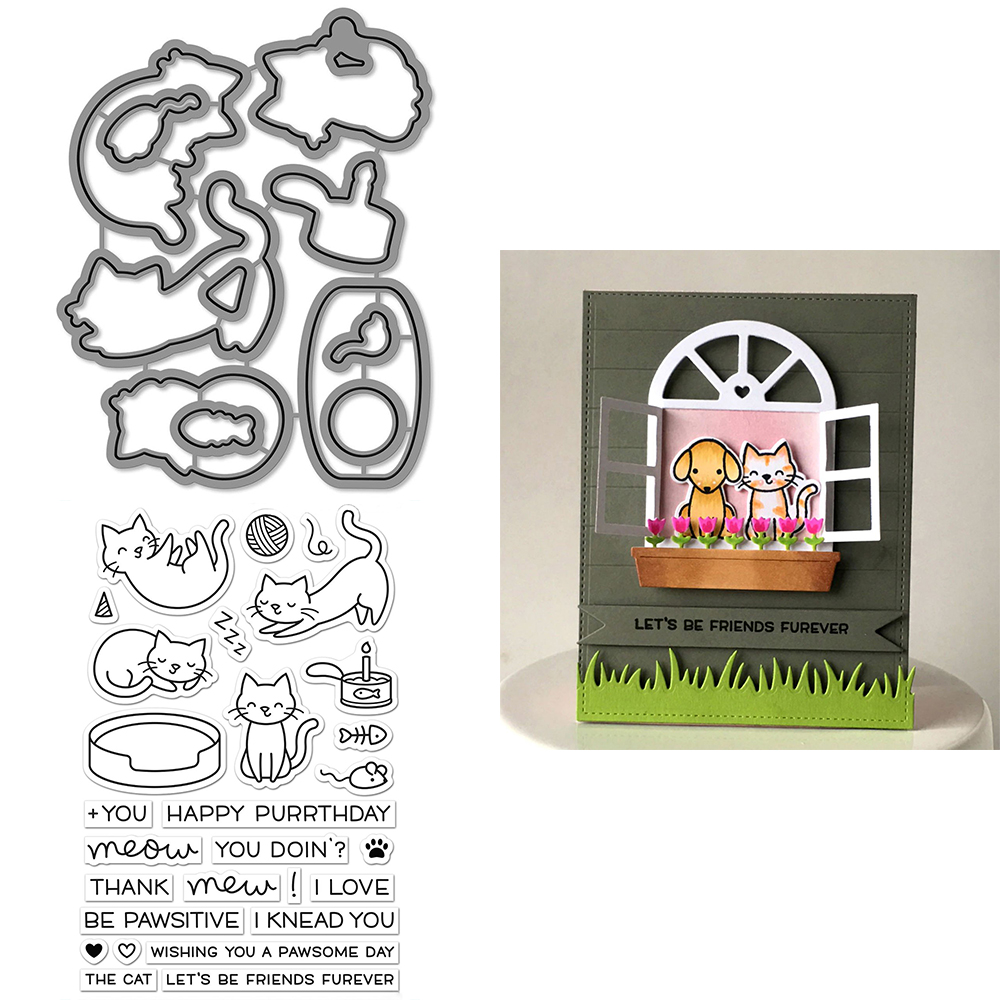 Critter Border Diglogue Cutting Dies Clear Stamps Happy Birthday Sentiments for DIY Scrapbooking Paper Cards Craft: S / light green