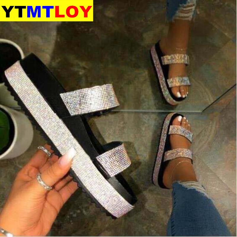 Zomer Strand Bling Bling Crystal Rome Dames Sandalen Strass Platform Gemengde Kleur Uitsparingen Wiggen Vrouwen Sandalen Schoenen Vrouw