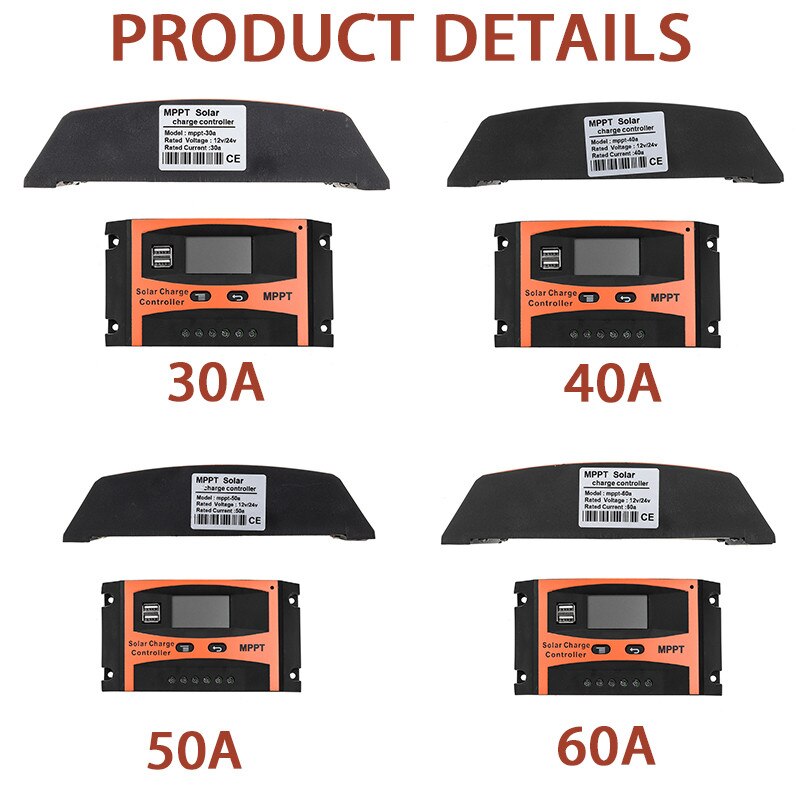 MPPT Solar Charge Controller 30A/40A/50A/60A - LCD Display, Dual USB, Auto 12V/24V For Solar Panel Systems