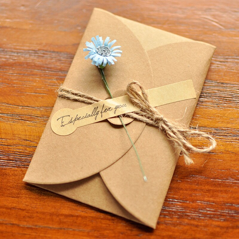 1PCS Vintage Kraft Paper Greeting Card DIY Handmade Dried Flower Thank You Card Valentine's Day Handwritten Blessing: E