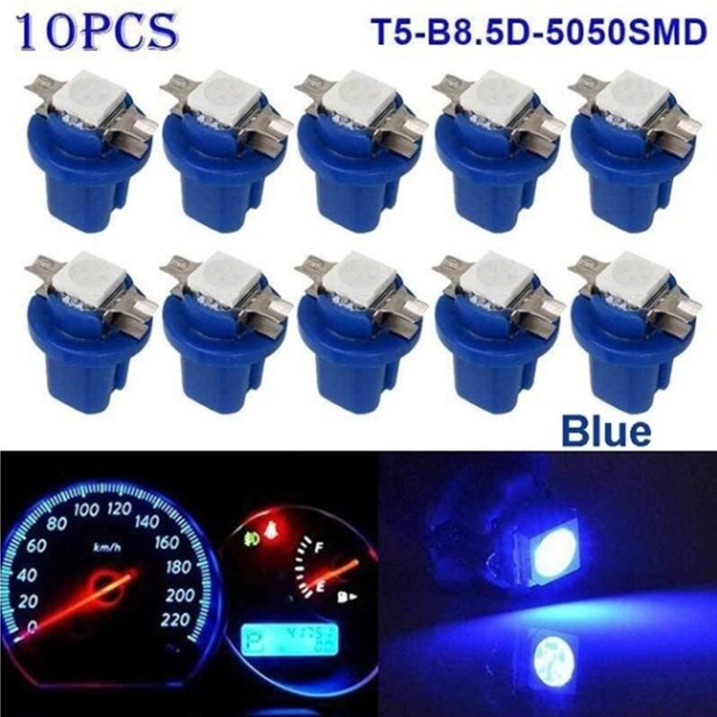 10 stk  t5 b8 5 1 smd ledet bilindikatorlys midterkonsol instrumentlys biltilbehør: Blå / 20 stk