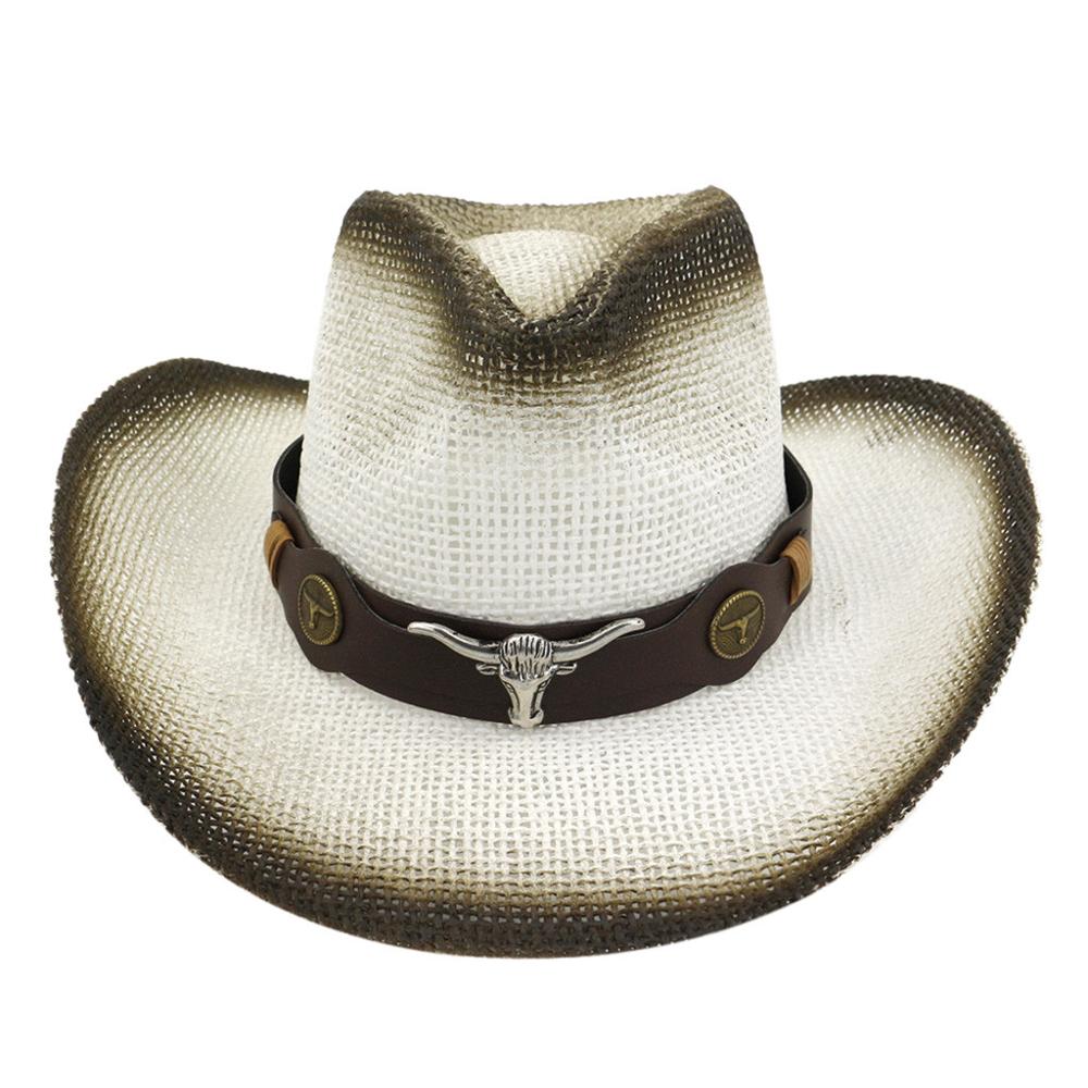 Western cowboy ridehat beige kaffe kaki hvid mænd kvinder retro læder bælte bred skygge hat  #4 j 12: Hvid