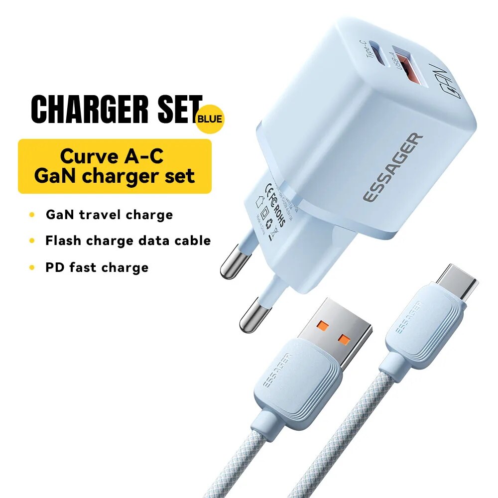 Essager 20W GaN USB tipo C cargador PD carga rápida teléfono QC 3,0 cargadores rápidos para iPhone 14 13 12 11 Pro Max Mini iPad carga