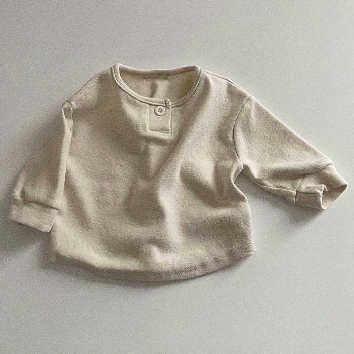 2022 Lente Mode Pasgeboren Baby Kleding Baby Peuter Jongens Meisjes Lange Mouw O-hals Kinderen Tops Trui 3 Kleuren: apricot / 6M 66cm