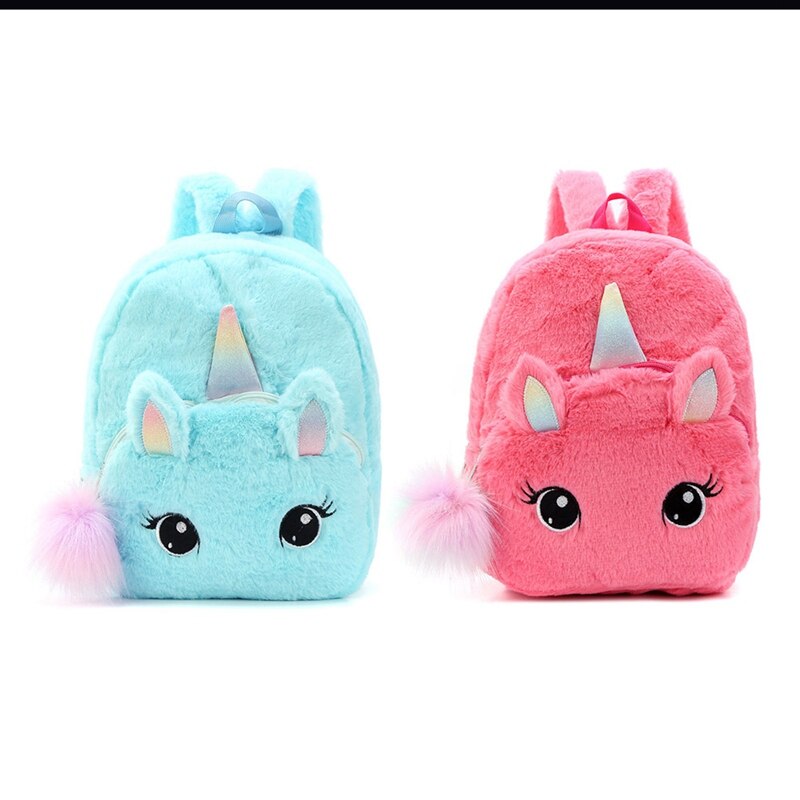 Plush Unicorn Backpack Fluffy Unicorn School Bag Baby Children School Bag Double Shoulder Bag For Kindergarten Girl Boy