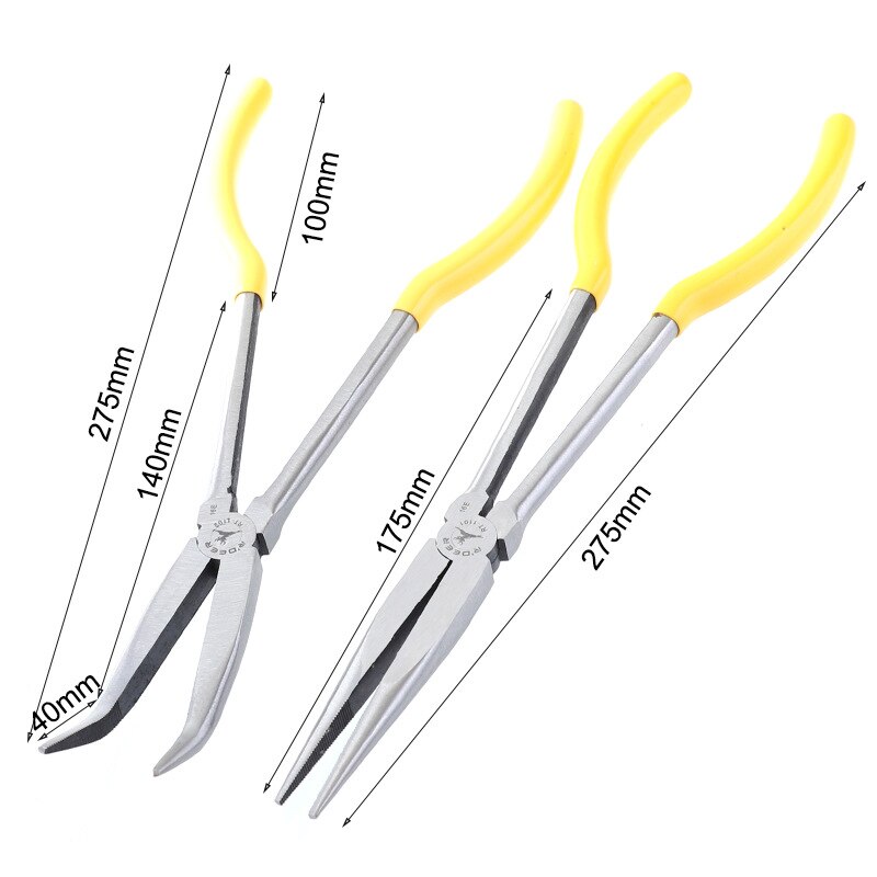 Carbon steel Bent Nose Pliers 280mm Extra Long Nose Pliers Straight 45 Or 0 Degrees Or 90 Degree Round Nose Pliers Hand Tool