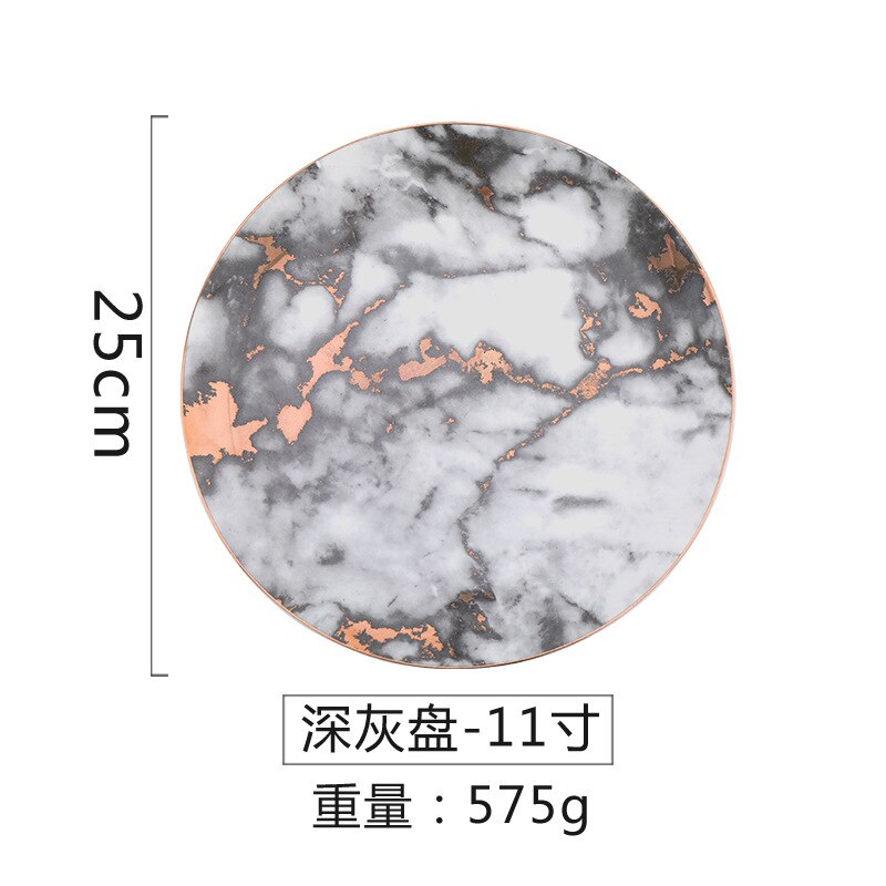 Marble Ceramic Dinner Plates Set Gold Inlay Porcelain Dessert Plate Steak Salad Snack Cake Plates Tableware: 10 Inch plateB