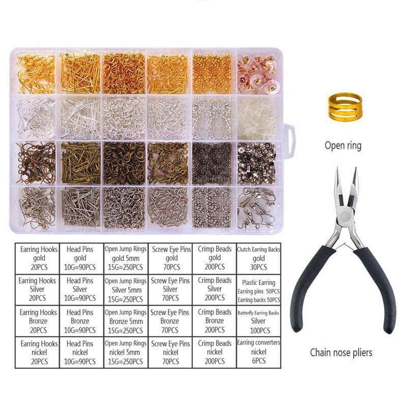 2758Pcs Oorbel Materialen, Diy Sieraden Oorhaak Accessoires, Handgemaakte Oor Acupunctuur Oordopjes Productie Tool Tangen