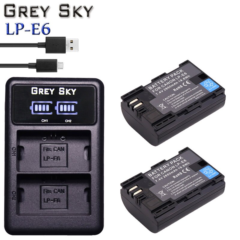 Batería para cámara Canon 5D Mark II III 7D 60D EOS 80D 70D 6D, accesorios L50, 2650mAh, 7,4 V, LP-E6 LPE6 LP E6, 4 Uds.: charger and 2battery