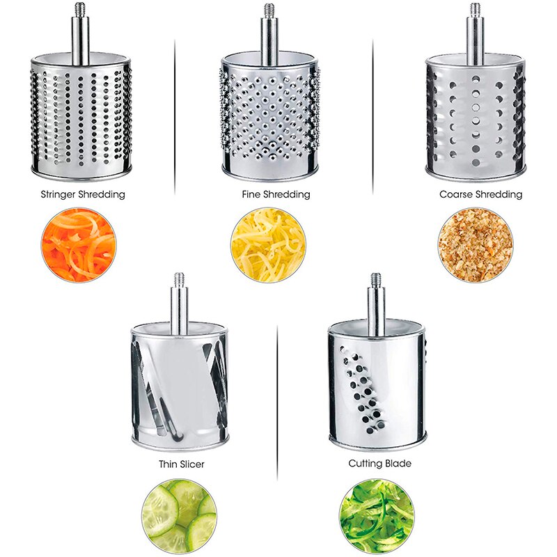 Stainless Steel Cheese Grater Rotary Chopper 5 Blades Included Kitchen Vegetable Shredder Salad Slicer, Multi-Use