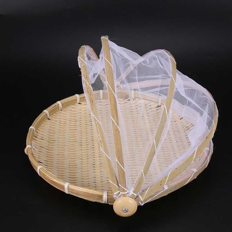 1Pc Hand Woven Bug Proof Basket Dustproof Picnic Basket Handmade Fruit Vegetable Bread Cover Wicker Basket With Gauze