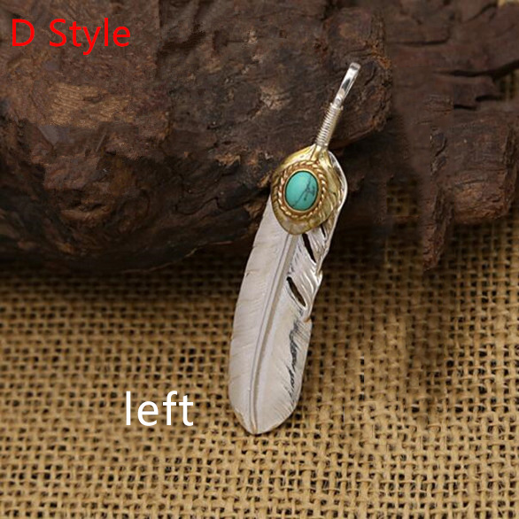 Goro‘s Takahashi 925 Sterling Silver Natural Stone Turquoise Feather Necklace Pendant for Men Women fine jewelry GP35: D left