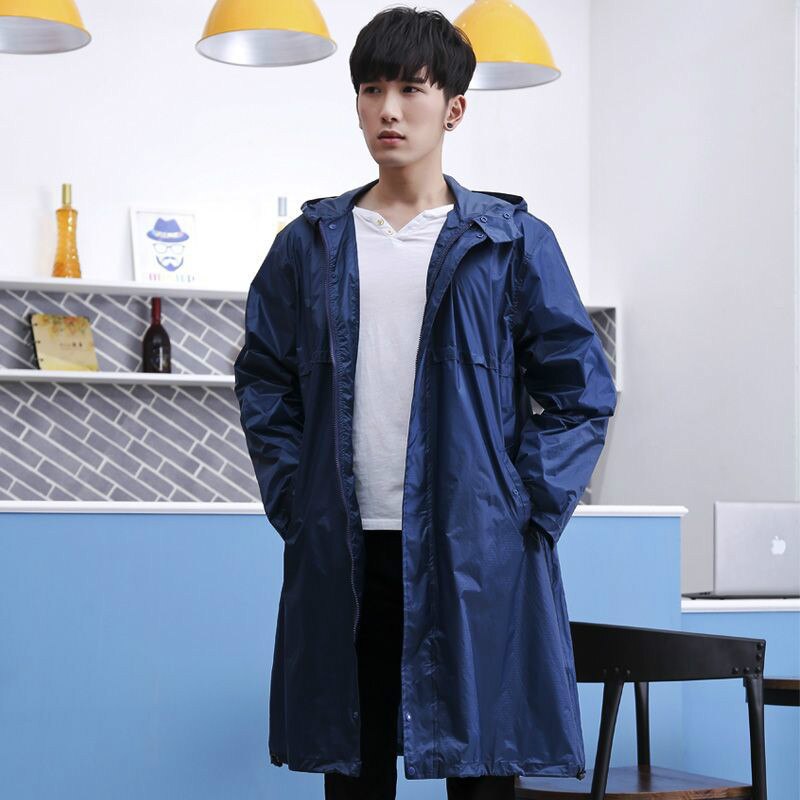 Outdoors Men Women Nylon Rain Coat Raincoat Long Rain Jacket Rainwear Poncho Black, Blue