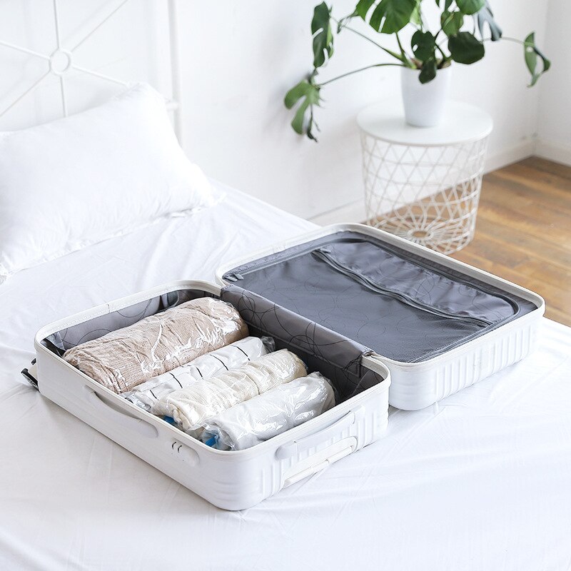 Bolsa de vacío de compresión enrollable a mano, bolsa de almacenamiento de plástico para ropa de casa, comprimida, plegable, ahorro de espacio de viaje, bolsas de sellado