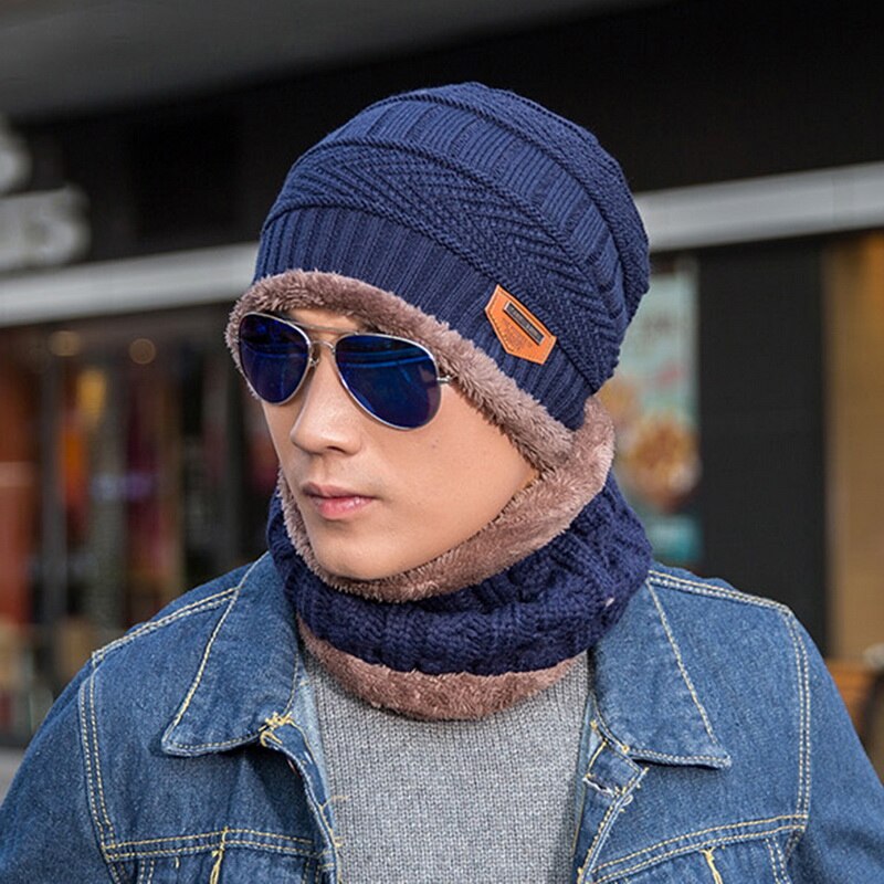 Nibesser effen gebreide mutsen, muts, sjaal plus fluwelen wintermuts, man, vrouw, warme, dikke muts, ski, zachte sjaals, muts, sjaalset