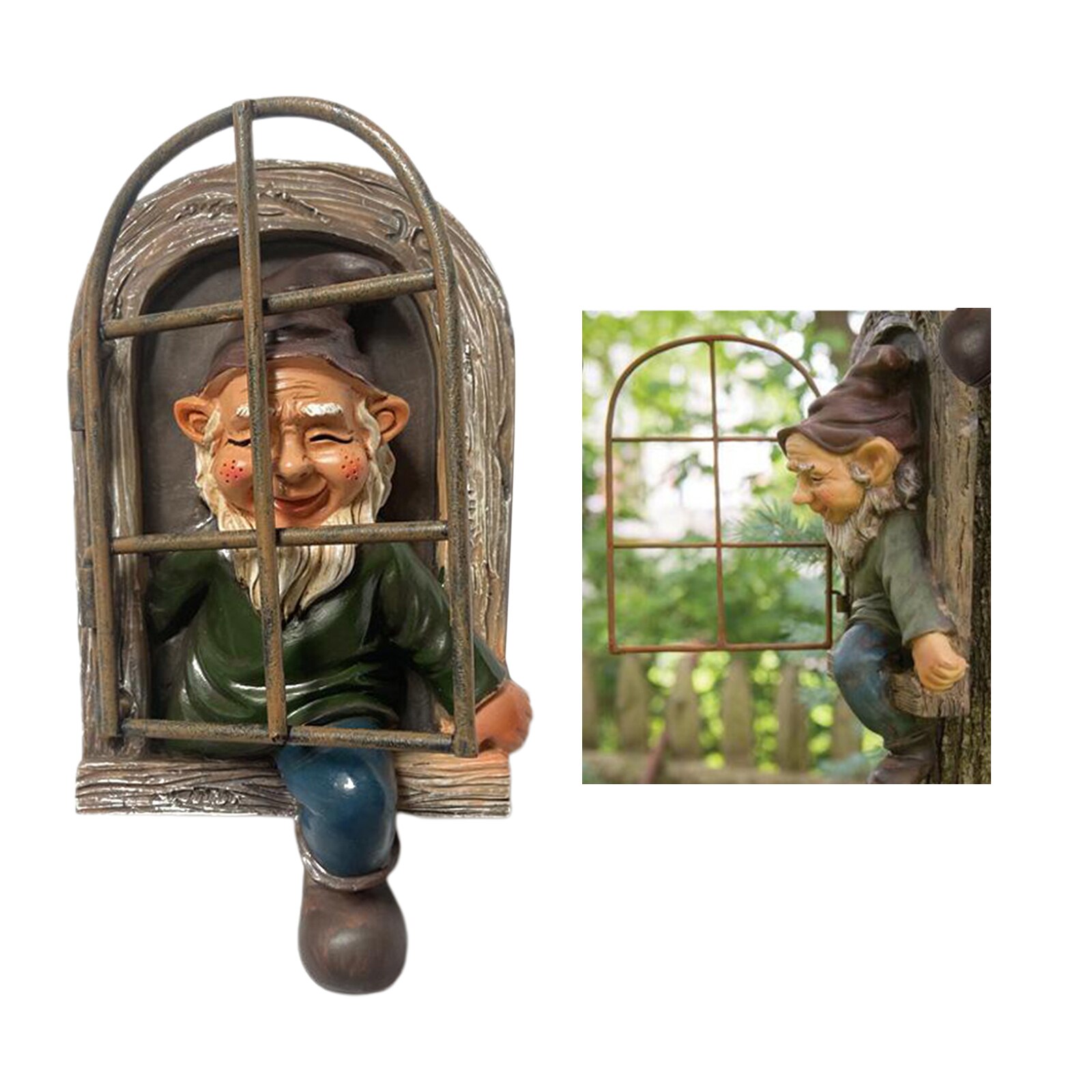 Elf Out The Door Tree Hugger - Garden Peeker Yard Art - Whimsical Tree Sculpture Garden Decoration