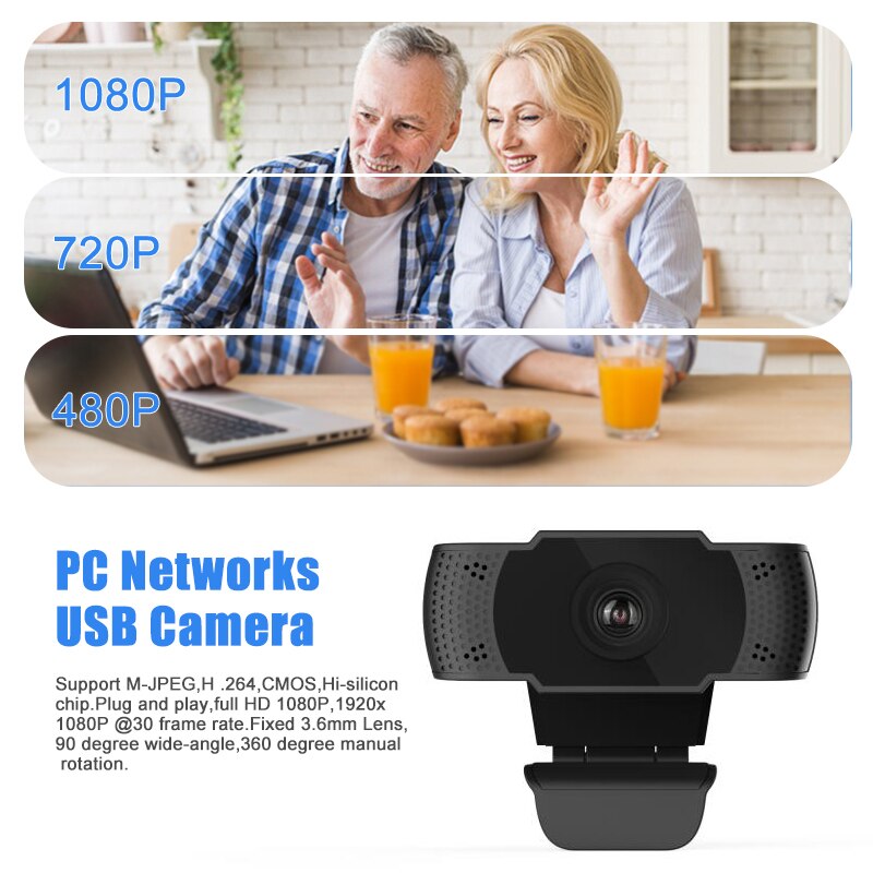 HD 1080P PC Networks USB Camera Built in Microphones for Laptops Desktops Computer @M23