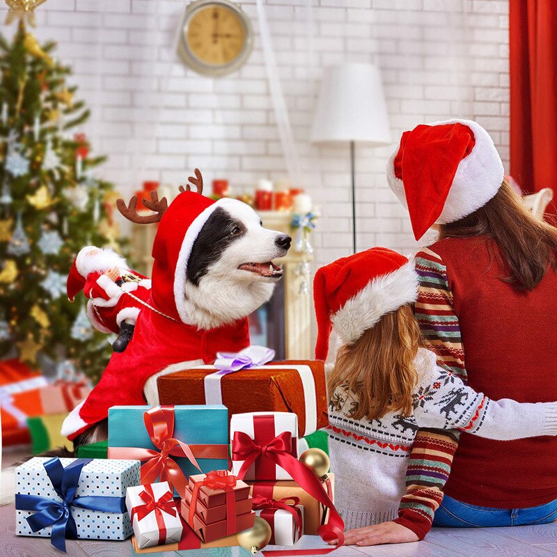 Ropa navideña para perro lindo Papá Noel abrigo en forma con capucha disfraz de perro chaqueta de invierno cálida para mascotas pequeñas, medianas y grandes