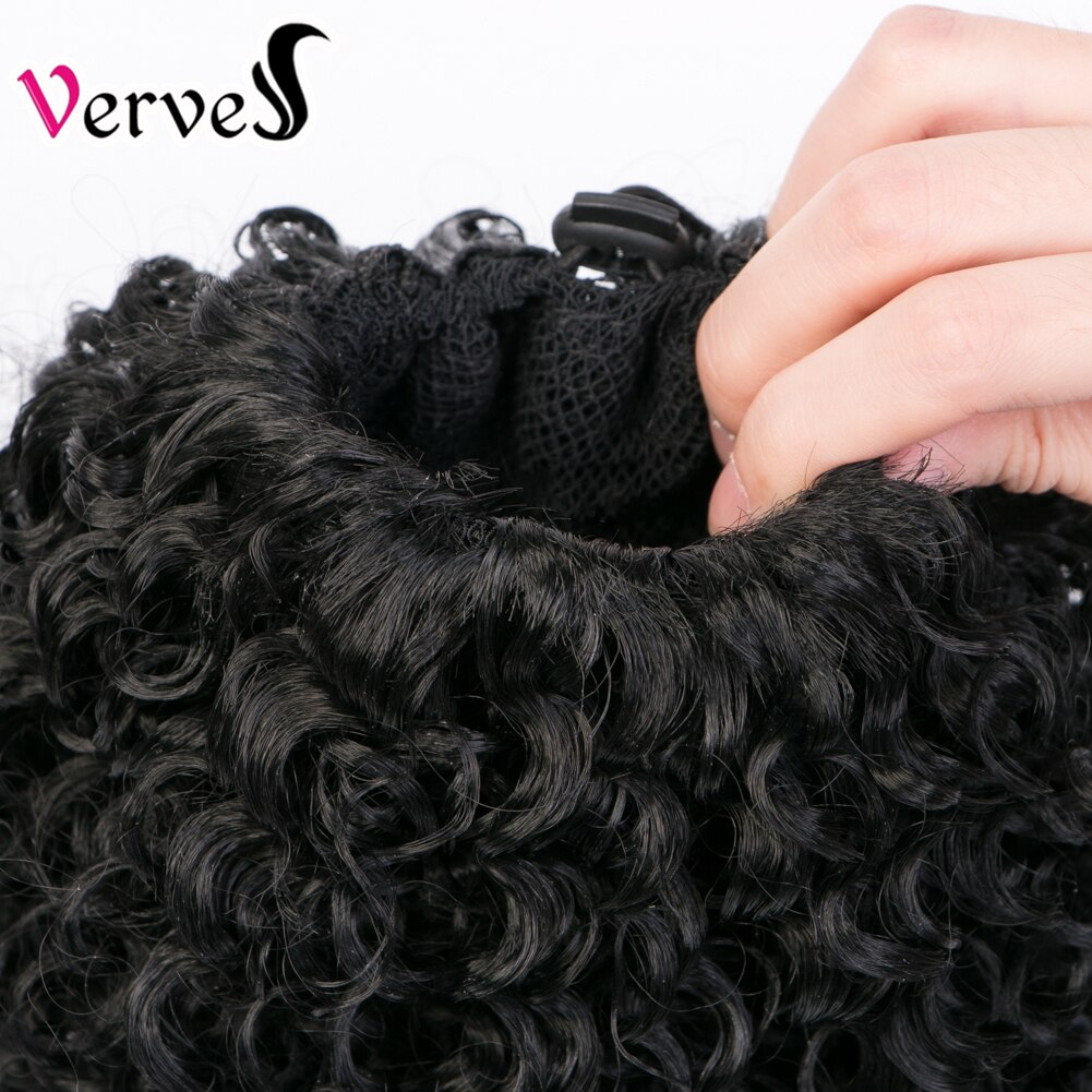 VERVES Lockige Pferdeschwanz Haarteil Mit Gummi 10&#39;&#39; häkeln geflecht Band haar Chignon Synthetische Pferdeschwanz Haar Verlängerung mit Clip-in